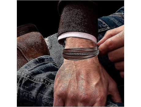 Pulsera de cuero para hombre ajustable con broche magnético cuero de vaca multicapa para niños trenzados pulseras de cuero regalo