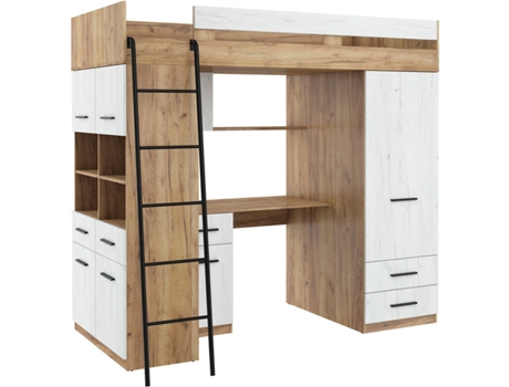 Litera con Escritorio BIM MUEBLES NIVEL L Marrón y Blanco (Medidas colchón: 90x200 cm)