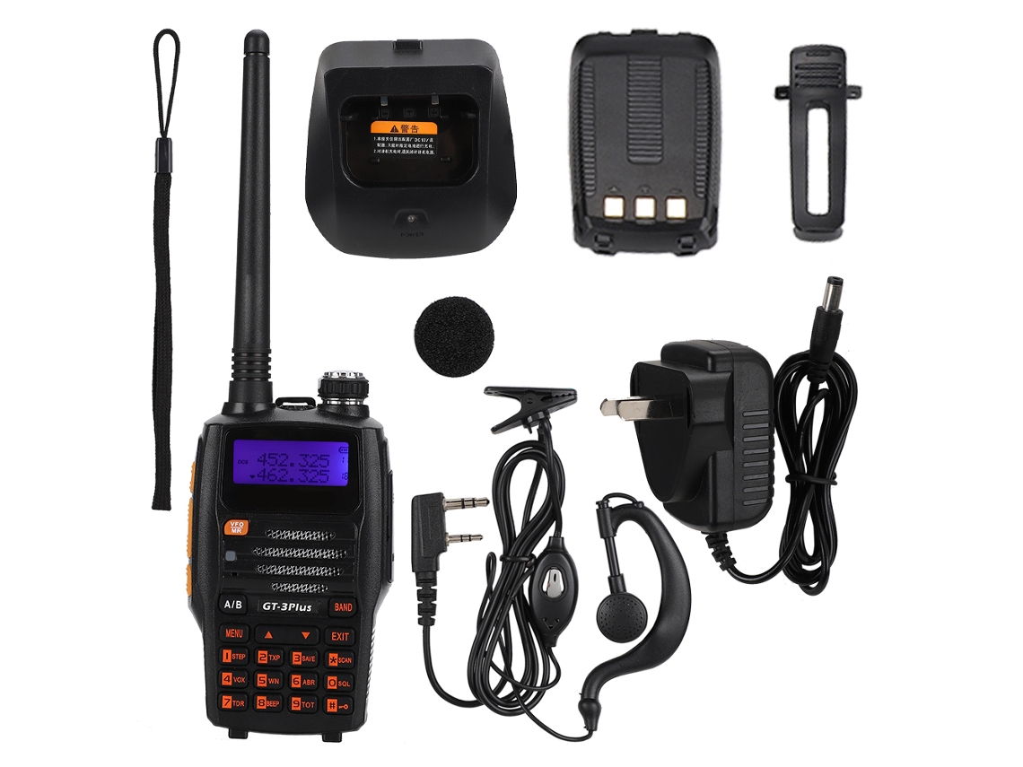 Radio Walkie-talkie Inalámbrica Vhf Uhf Recargable Portátil Con Batería De Iones De Litio Gt-3plus