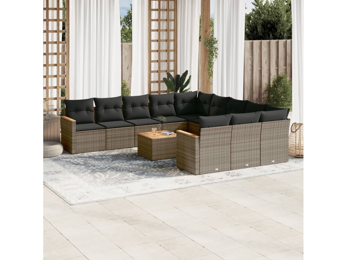 Conjunto de sofá de jardín de 12 piezas con cojines, ratán gris, DKD Home Decor