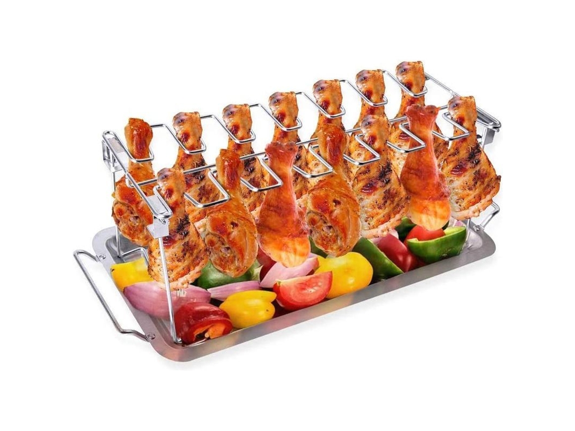Rejilla Plegable De Acero Inoxidable Para 14 Muslos/alas De Pollo, Apta Para Horno O Parrilla (36 Cm)
