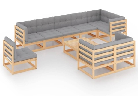 Conjunto 10 de muebles de jardín VIDAXL y cojines madera maciza pino