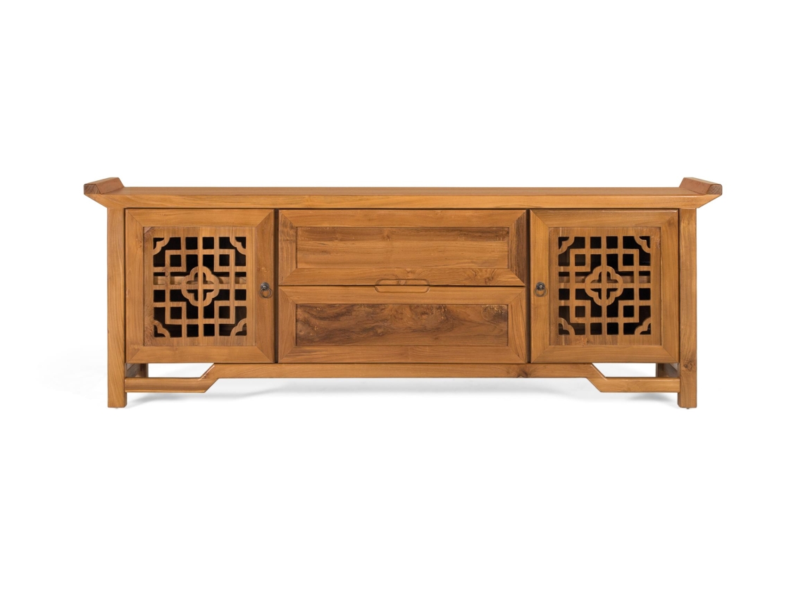 Mueble TV de madera maciza de teca con dos puertas, 180 cm Giner Y Colomer