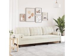 Sofá De 3 Plazas Con Cojines Terciopelo Color Crema 210 Cm