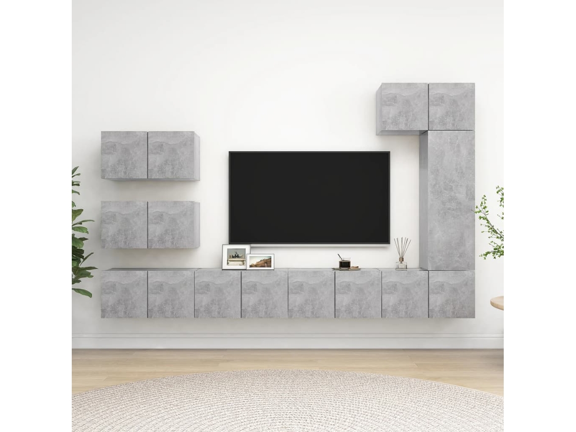Set Muebles De Salón Tv 8 Pzas Madera Ingeniería Gris Hormigón