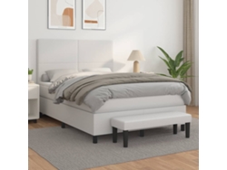 Cama Box Spring Con Colchón Cuero Sintético Blanco 140x200cm