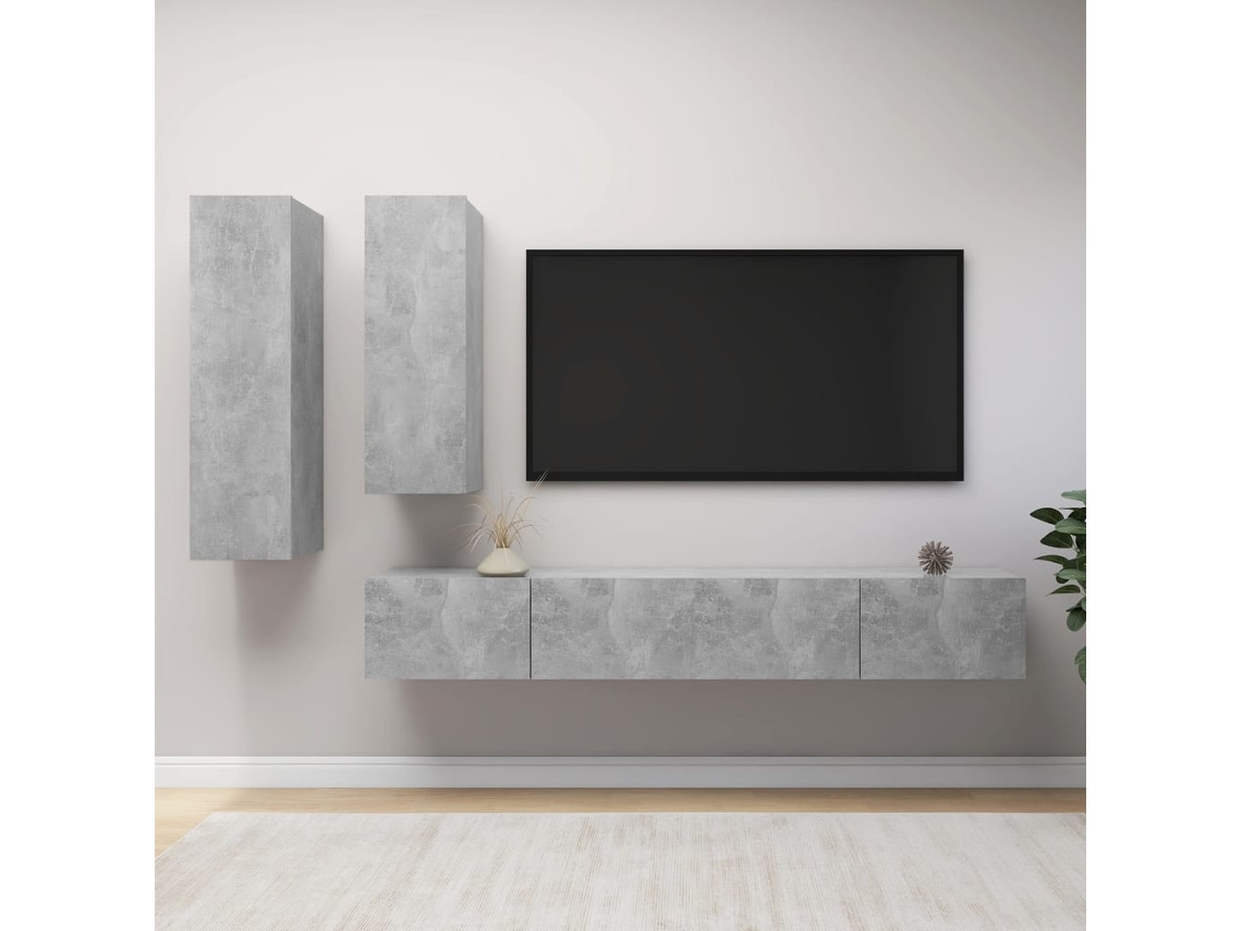 Conjunto de 4 muebles de TV de madera gris con derivados del cemento, DKD HOME DECOR