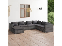 Conjunto de jardín DKD Home Decor de 7 piezas con cojines de mimbre gris