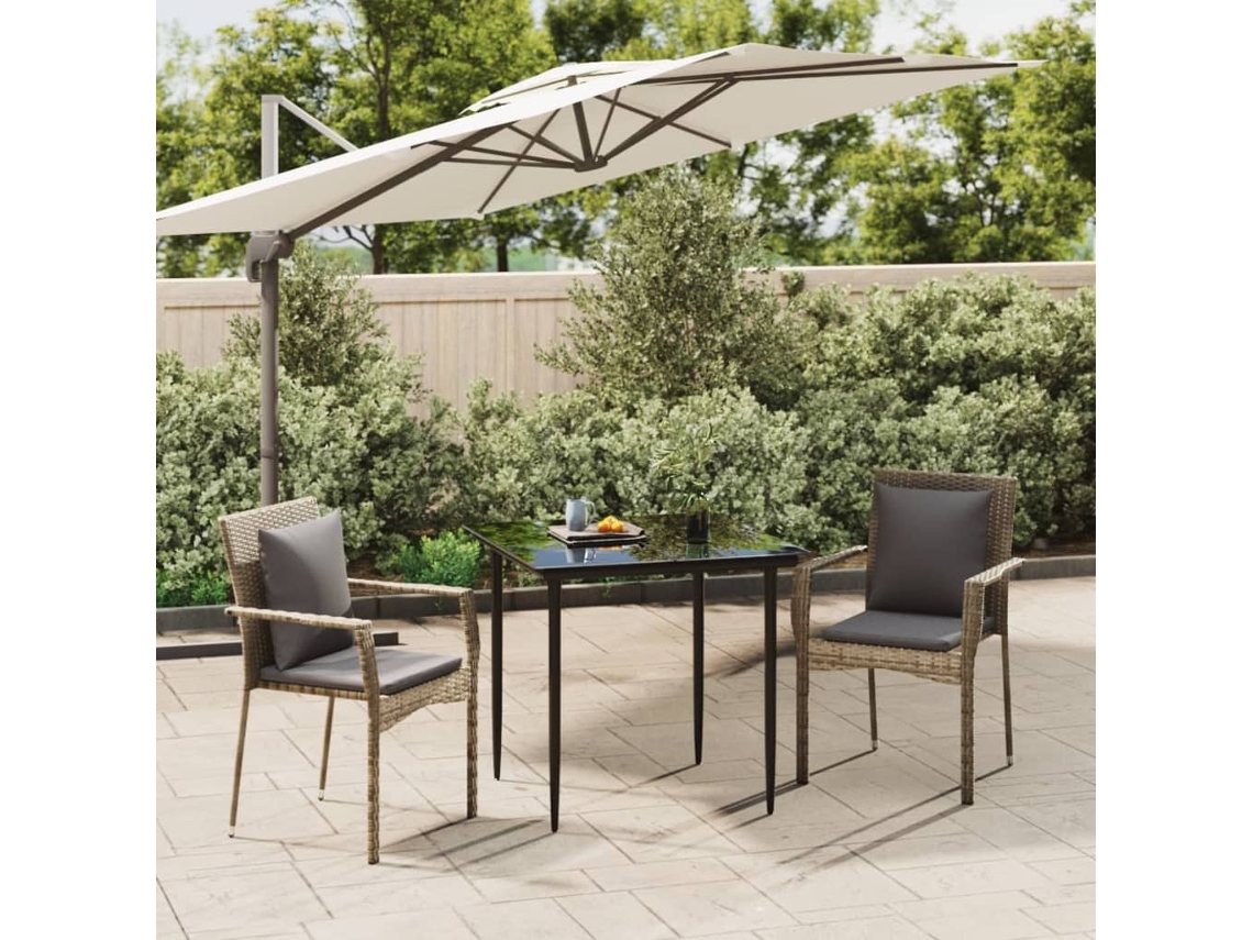 Juego de comedor de jardín de 3 piezas con cojines de mimbre negro/gris de DKD Home Decor