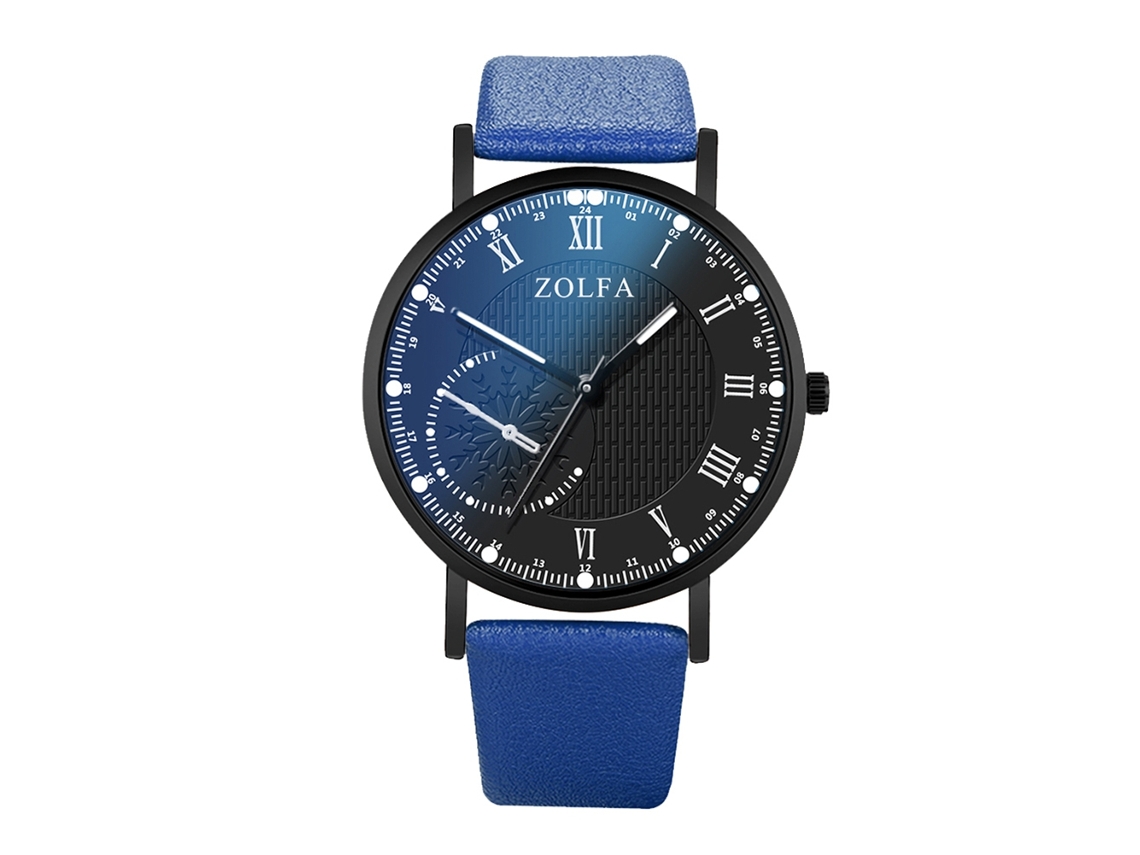 Reloj De Pulsera Sencillo Para Hombre De Piel Sintética Con Esfera Redonda Azul Y Movimiento De Cuarzo.