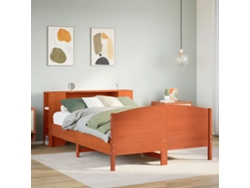 Cama Con Estantería Sin Colchón Madera Maciza Marrón 135x190cm