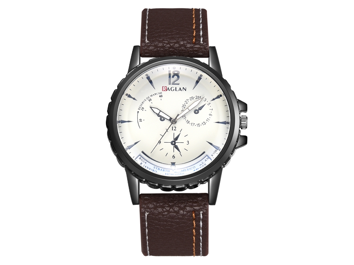 Reloj De Cuarzo Para Hombre Con Correa De Pu, Estilo Casual Y Elegante Para Negocios, Marrón Oscuro