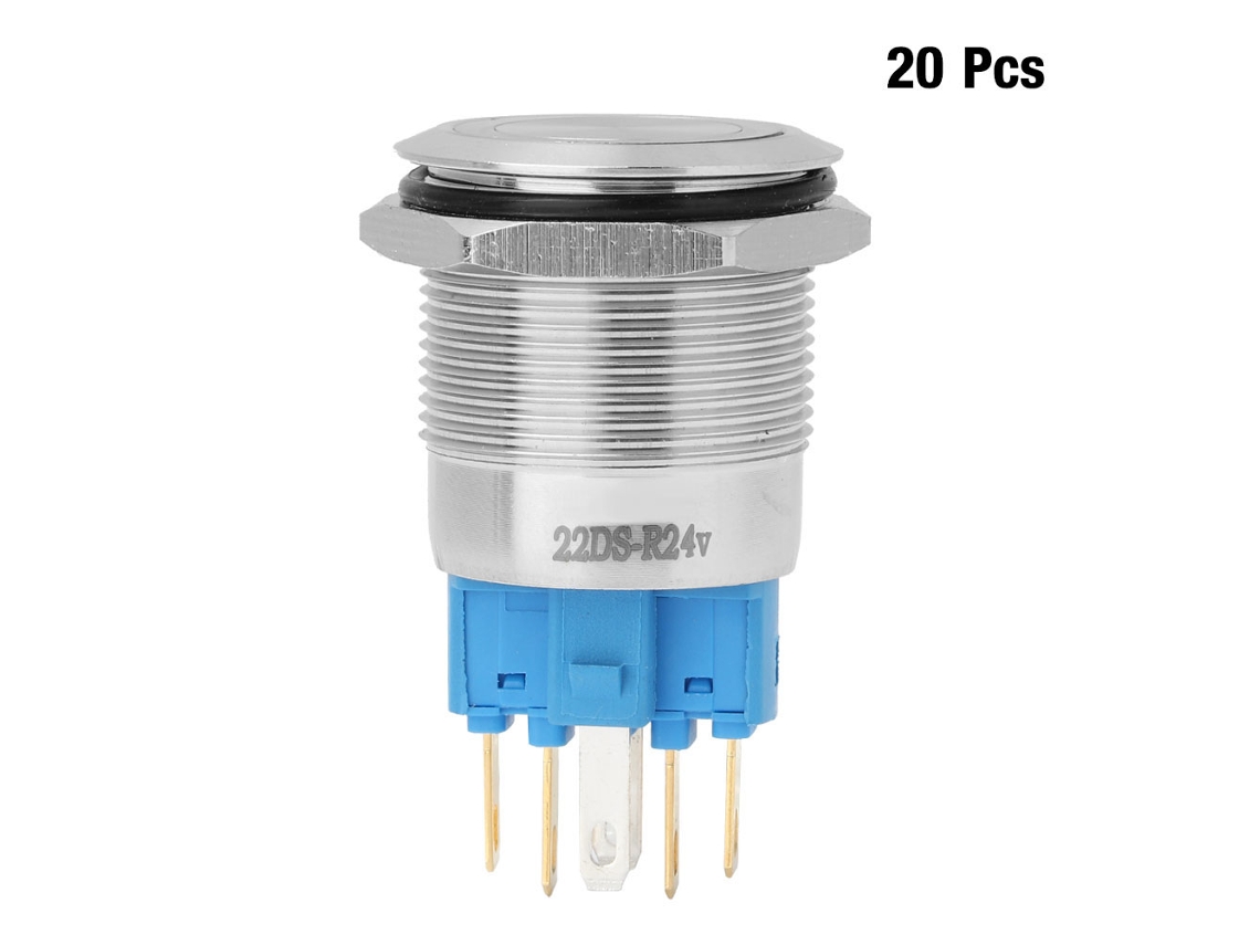 Llave Pulsadora De Acero Inoxidable De 22 Mm Con Cabeza De Anillo Plano, Autoblocante, Roja, 20 Unidades Bem-22-22ds