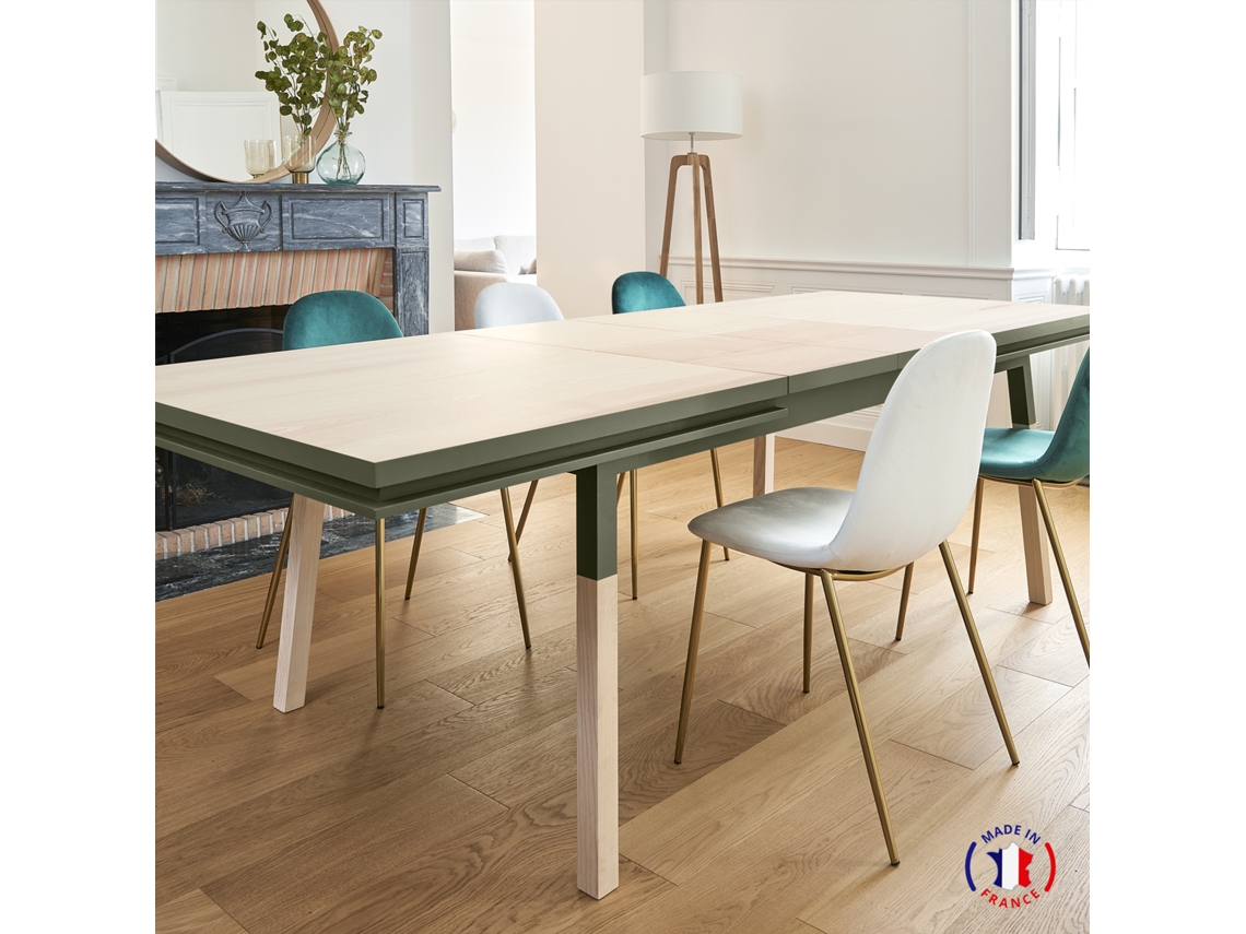 Mesa de Comedor Rectangular MON PETIT MEUBLE FRANÇAIS con 2 Extensiones (Marrón - Madera - 220 x 76 x 120 cm)