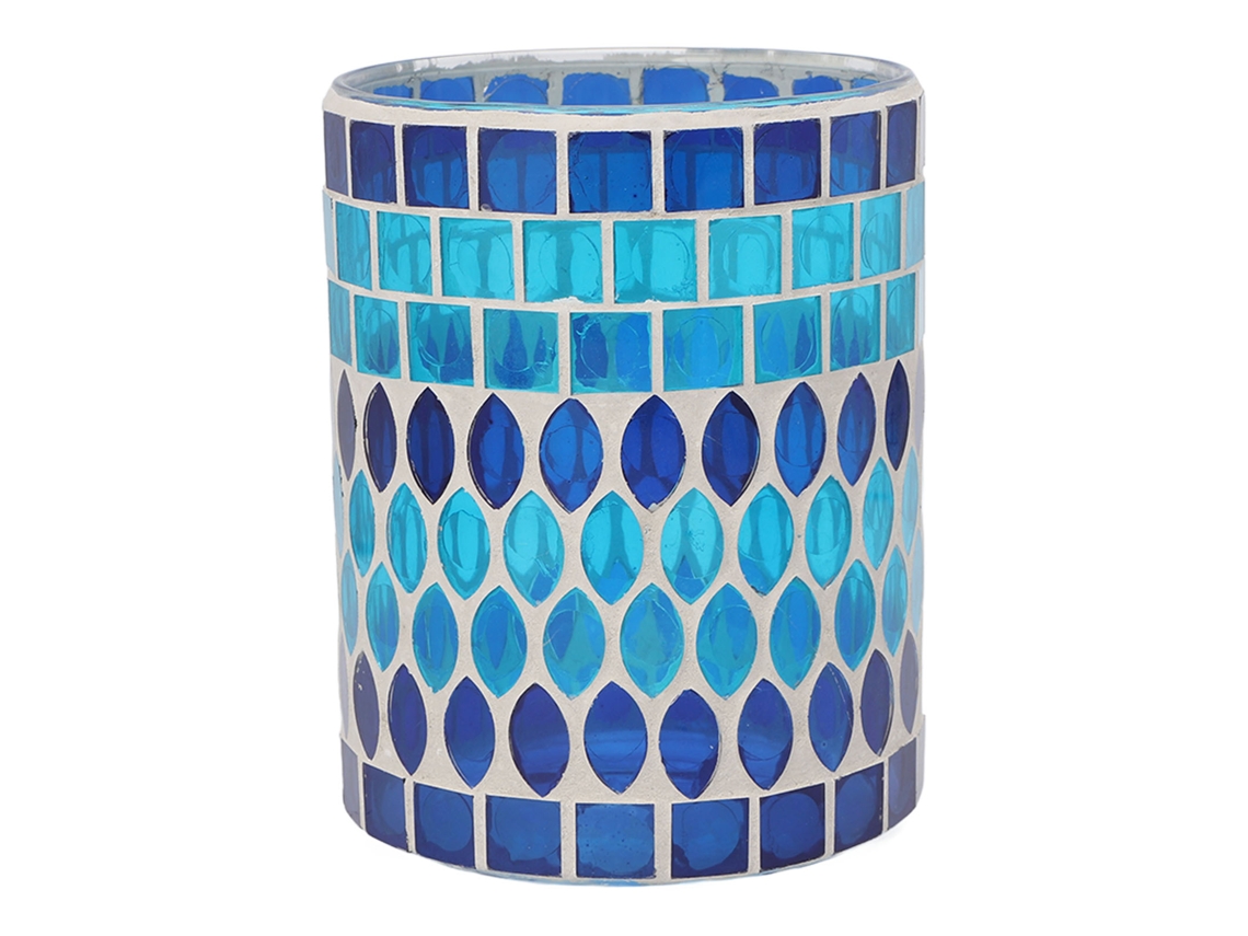 Portavelas Votivo De Mosaico De Vidrio Hecho A Mano Para Decoración Del Hogar - Azul