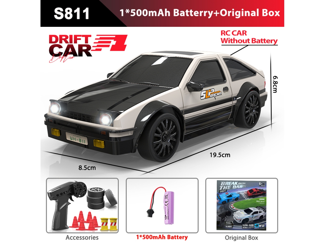 Coche de derrape RC GTR Ae86 4x4 con luces LED, control de 2.4G, modelo profesional para carreras y diversión infantil, color blanco clásico. Aeuzwr