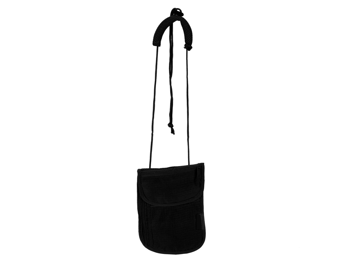 Bolsa de viaje portátil para exteriores con protección antirrobo, funda para el cuello con correa para pasaporte y billetera (negra)