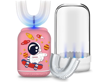 Cepillo de dientes eléctrico ZMDECQNA para niños en forma de U Astronauta Ultrasónico Cepillo automático Temporizador inteligente para 2-6 niños-ro...