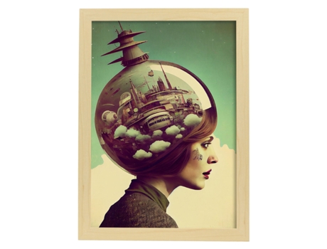 NACNIC Poster Casco Reflectante En Estilo Surrealismo Cinematográfico Ilustraciones Y Grabados De Historieta Abstracta Y Artística A4 Marcos Madera