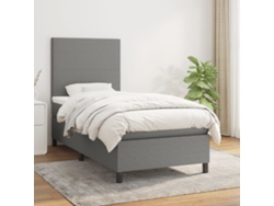 Cama Box Spring Con Colchón Tela Gris Oscuro 90x200 Cm