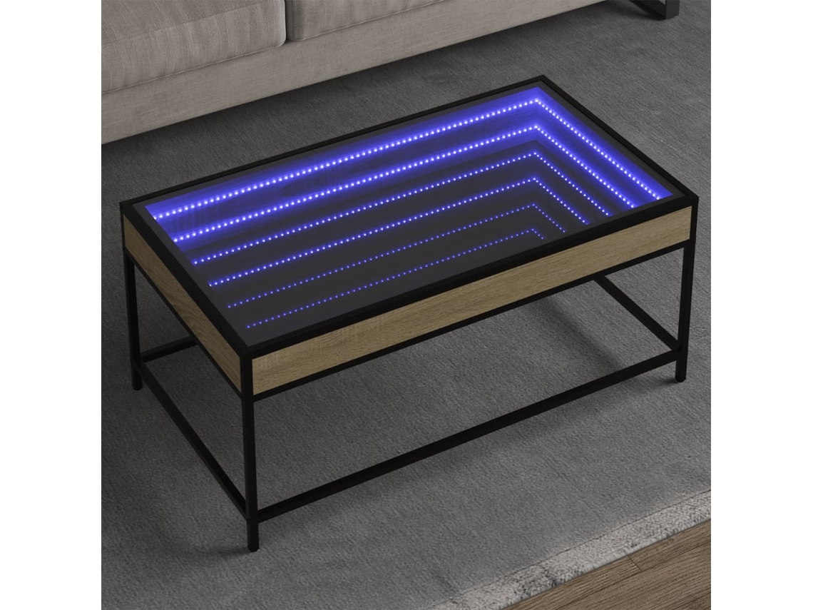 Mesa de centro HARLANV1 con luces LED Infinity, 90x50x41 cm, roble Sonoma.