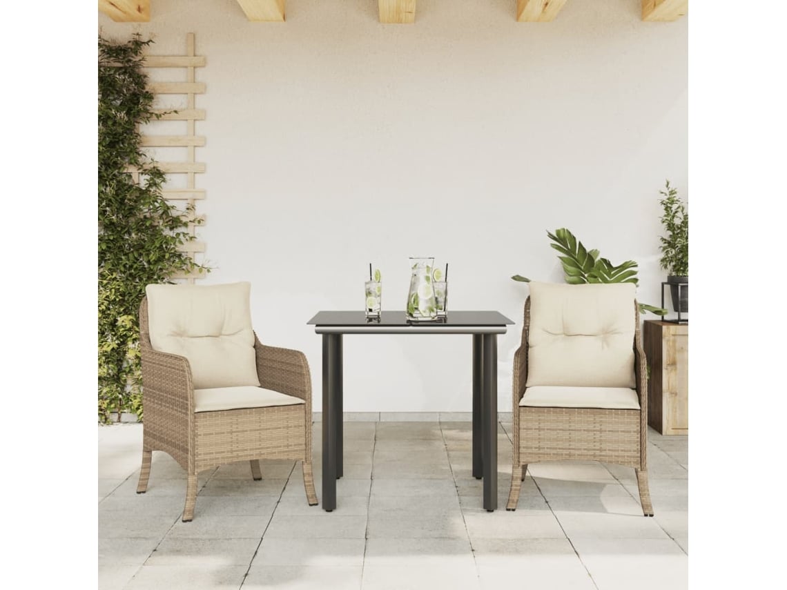 Juego de comedor de jardín de 3 piezas con cojines de mimbre beige de DKD Home Decor
