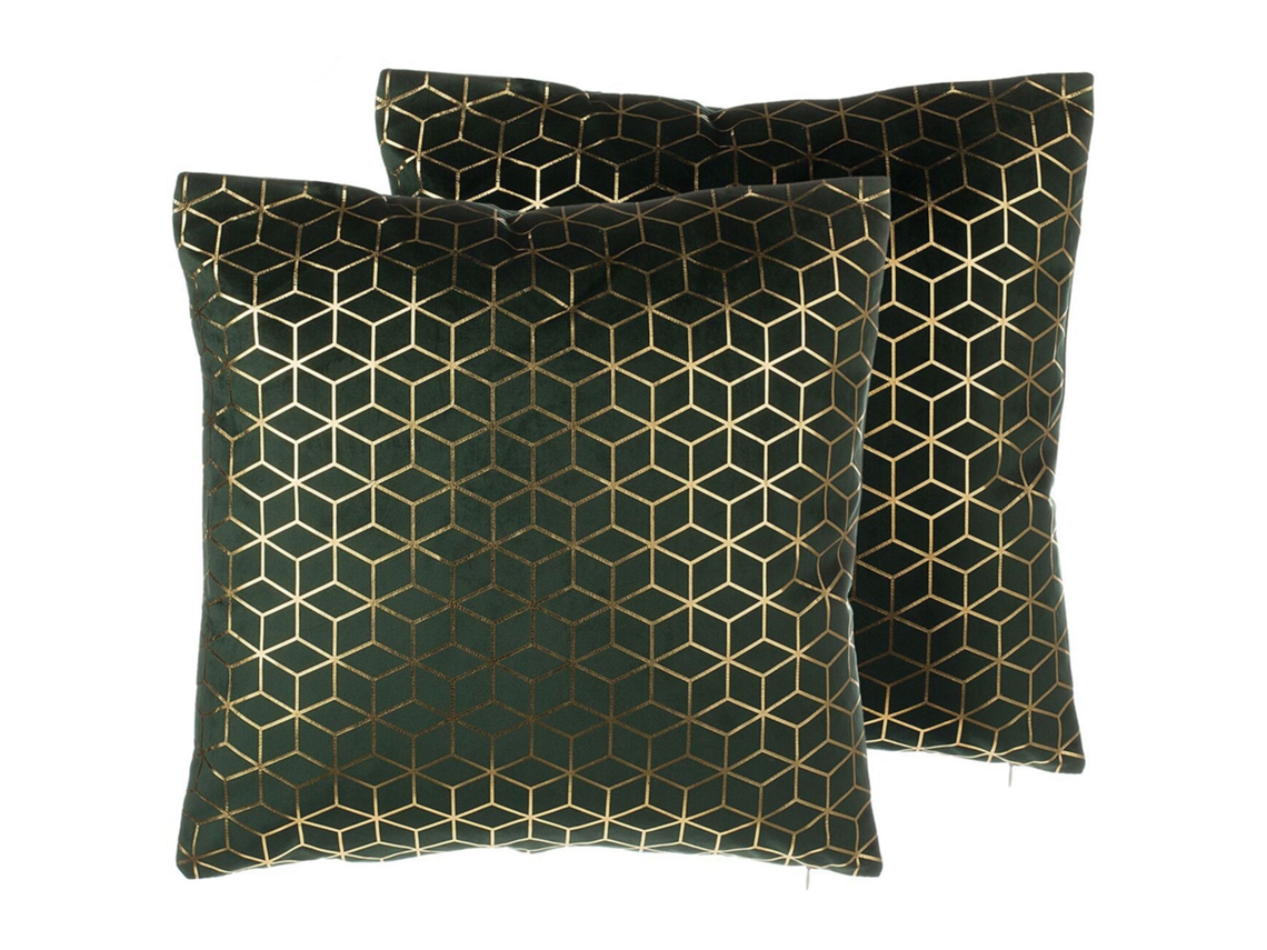 Conjunto de 2 cojines decorativos BELIANI Celosia de Terciopelo Verde 45x45x12