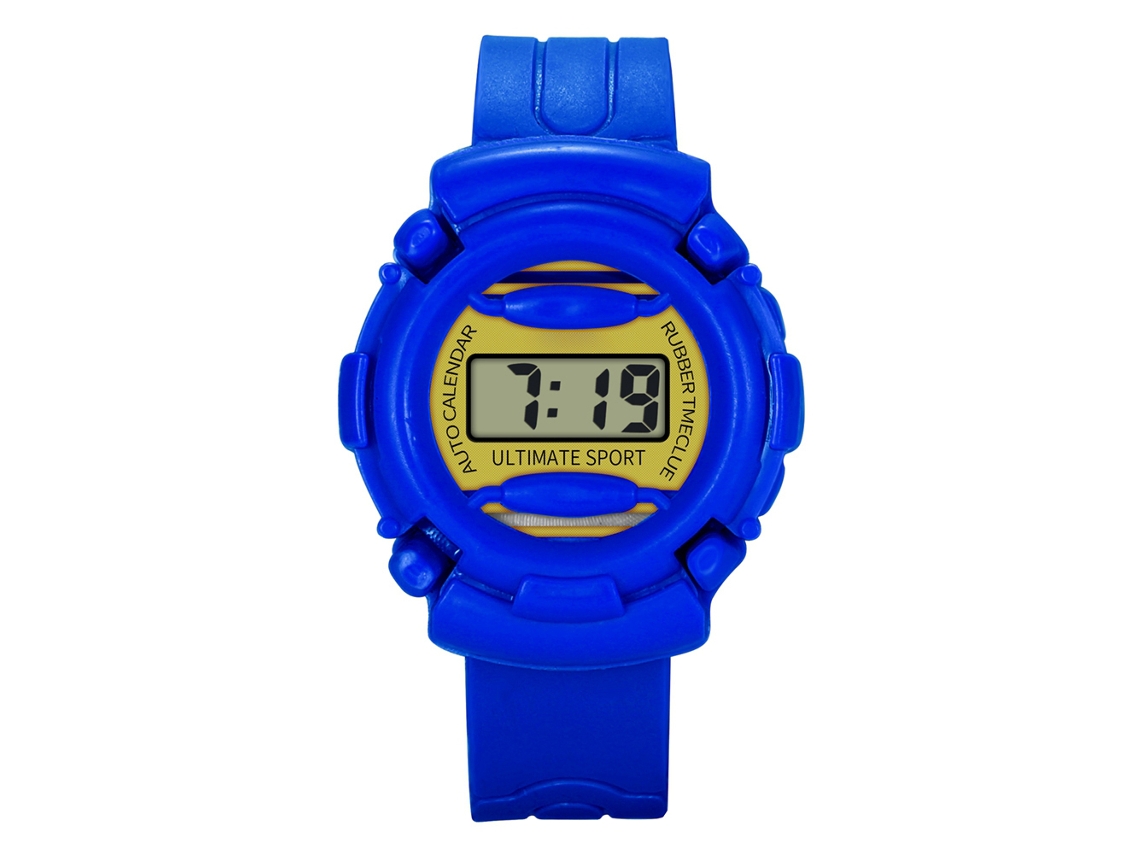 Reloj Electrónico Digital Para Niños Con Panel Redondo Y Correa Azul.