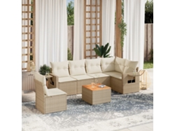 Conjunto de sofá de jardín de 7 piezas con cojines, mimbre sintético beige, Dkd Home Decor