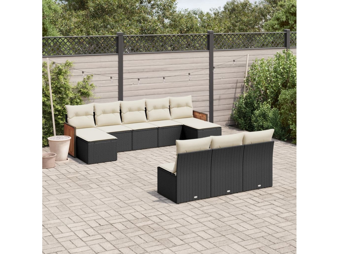 Conjunto de sofá de jardín de 10 piezas con cojines en mimbre sintético negro de DKD Home Decor