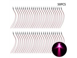 50 Piezas Diodos Led De 12v Pre Cableados 5mm Cabeza Redonda Luz Rosa Resaltada