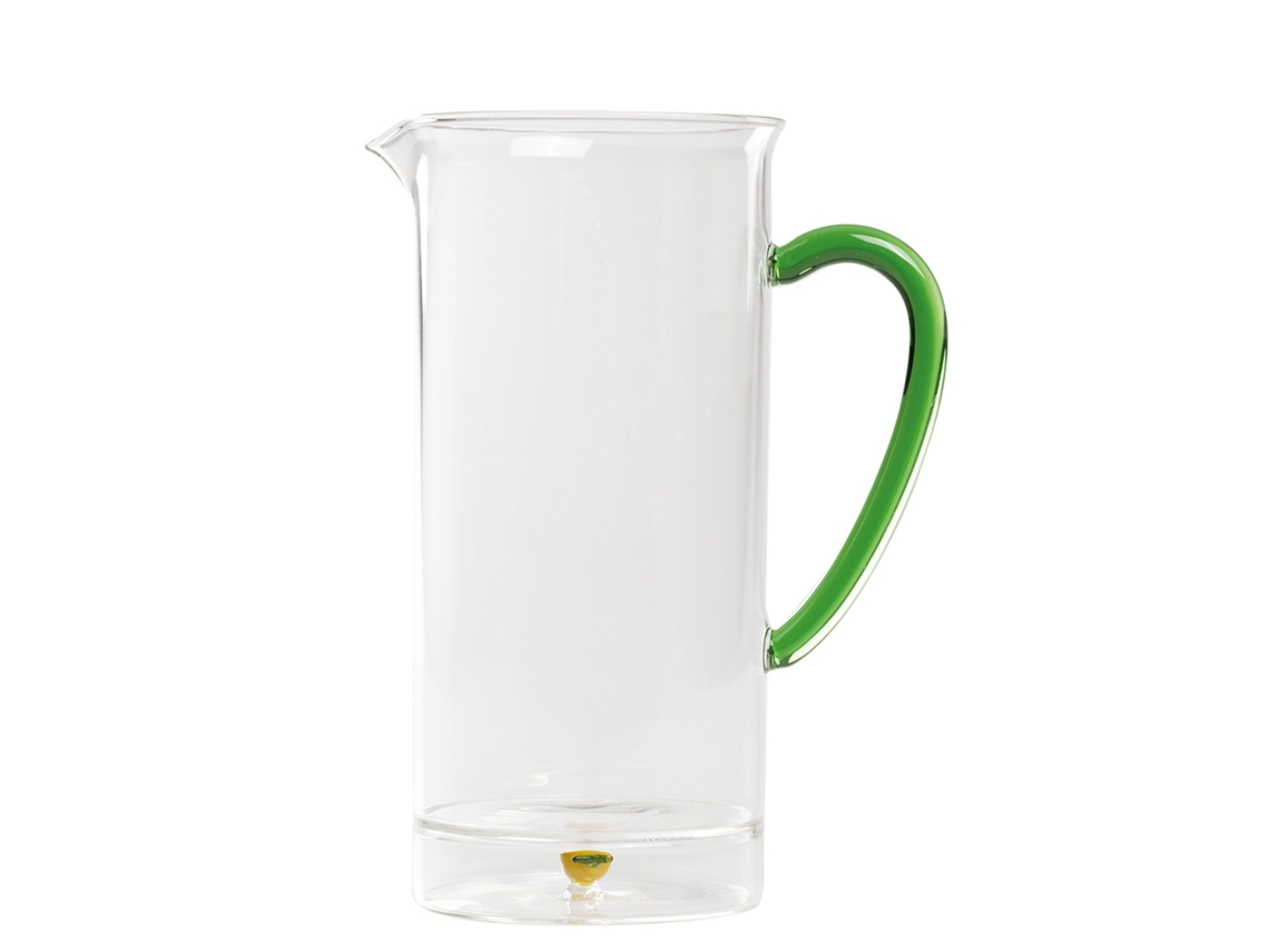 Jarra de fruta artesanal de cristal de borosilicato transparente con decoración de limón en la doble base, jarra de 120 cl con diseño italiano.