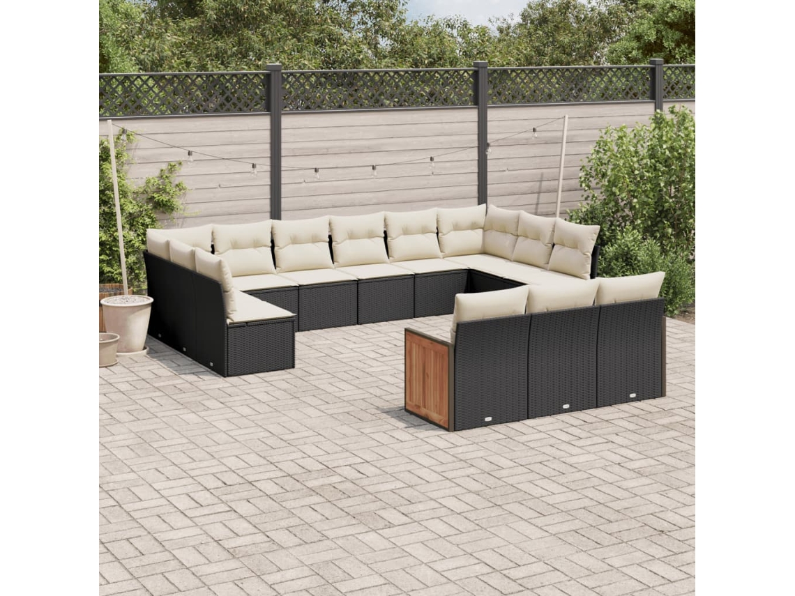 Conjunto de 13 sofás de jardín con cojines de mimbre sintético negro, Dkd Home Decor