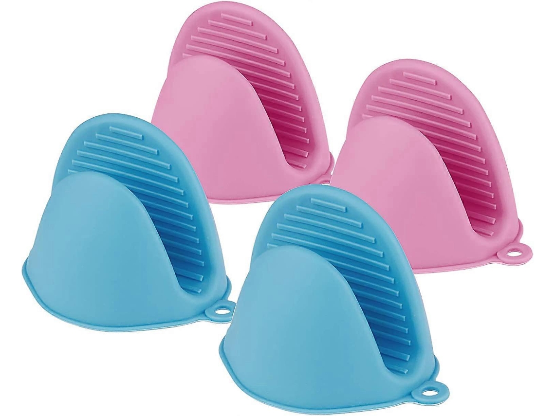 Guantes de silicona para horno, 2 pares, resistentes al calor, antideslizantes, aprobados por la FDA, para cocina (azul + rosa)