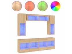 Juego de 6 muebles de TV de pared con luces LED, roble, Sonoma MAISON EXCLUSIVE (95 x 95 x 45 cm)