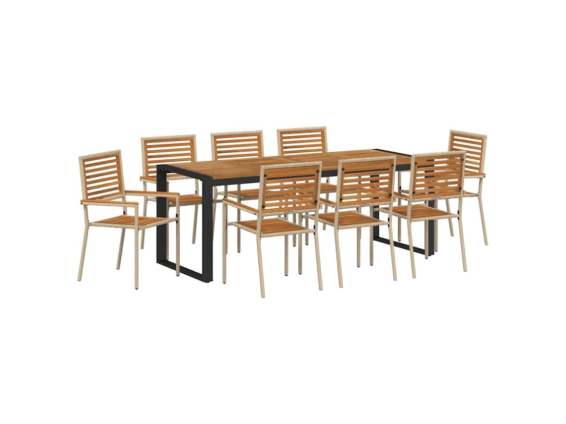 Maison Exclusive - Juego de comedor de jardín de mimbre beige y marrón de 9 piezas