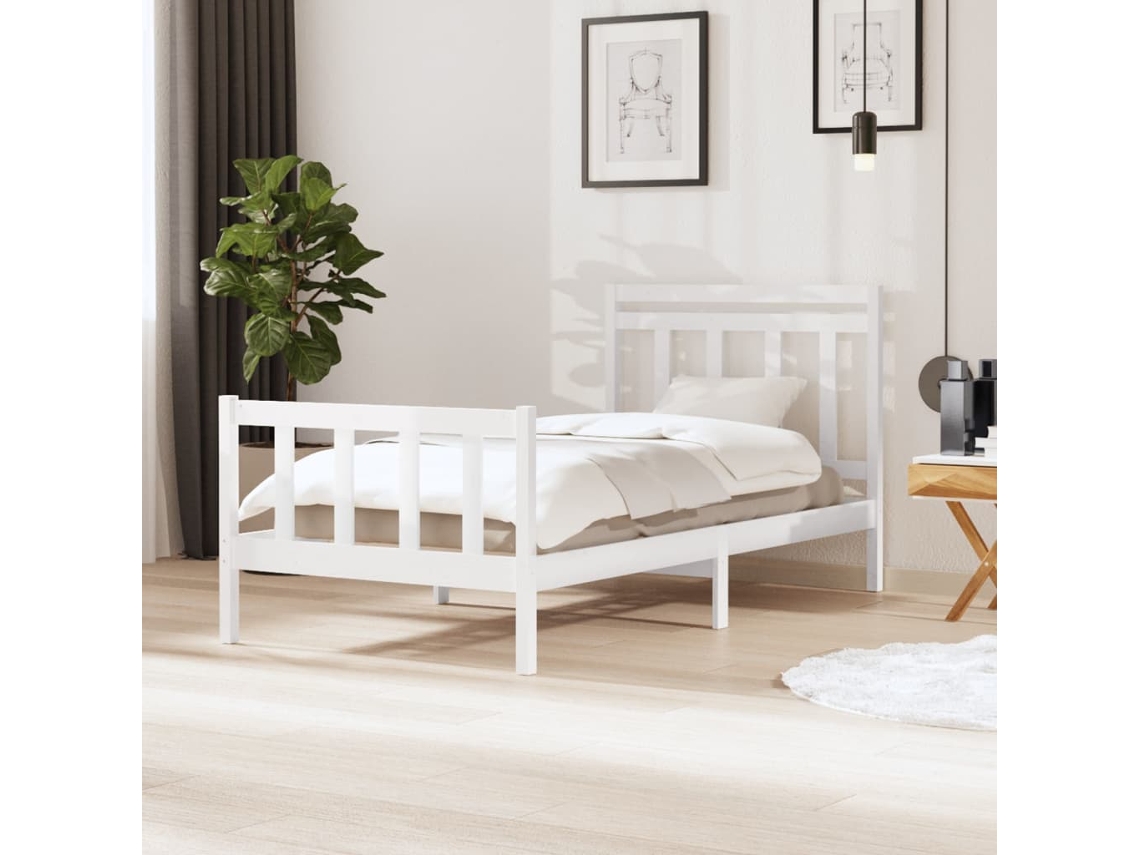 Cama Individual | Estructura De Cama Madera Maciza Blanca 100x200 Cm
