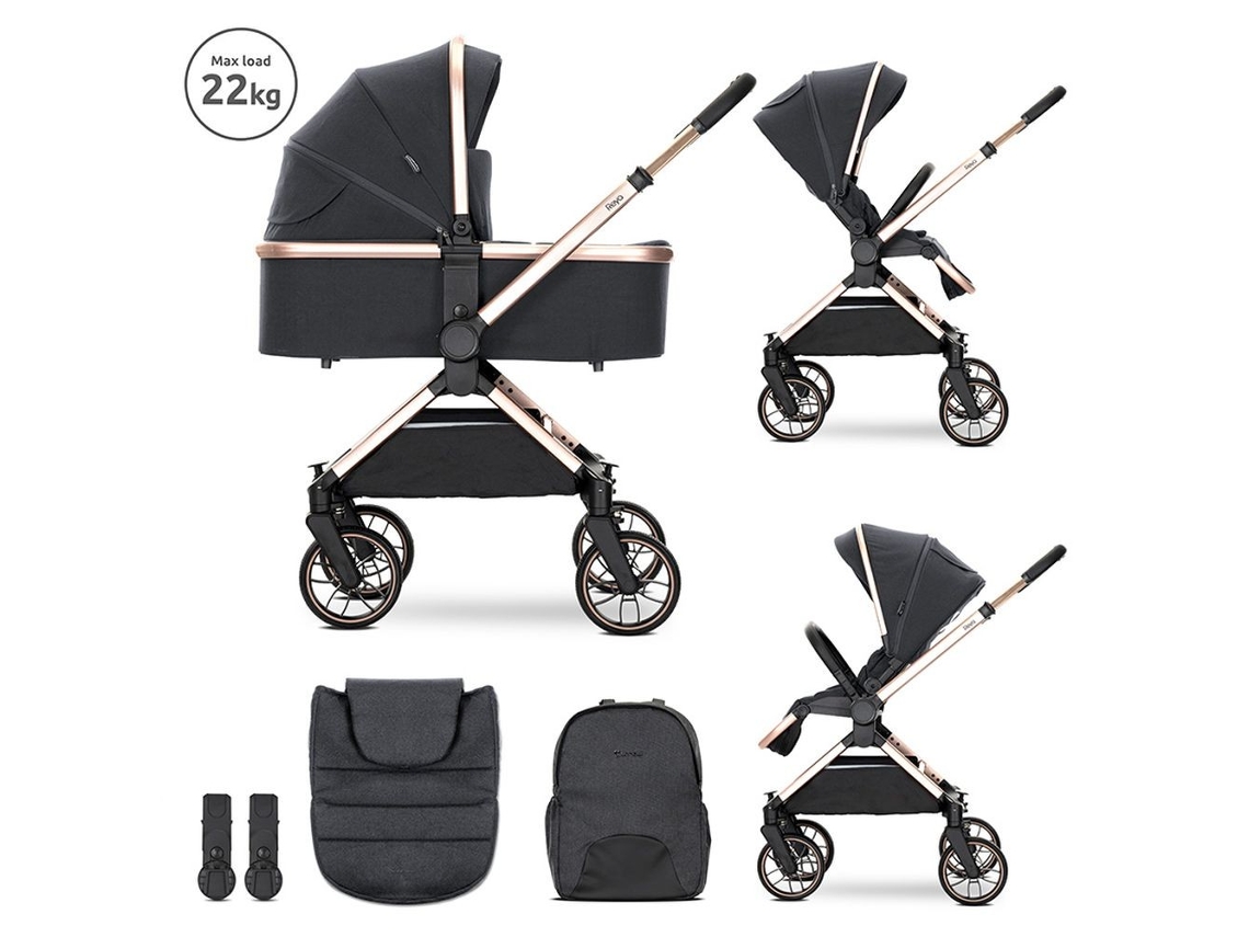 Cochecito de bebé 2 en 1 Lorelli Reya con manillar reversible, negro.