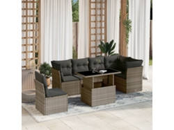 Conjunto de sofá de jardín de 7 piezas con cojines, mimbre gris, DKD Home Decor