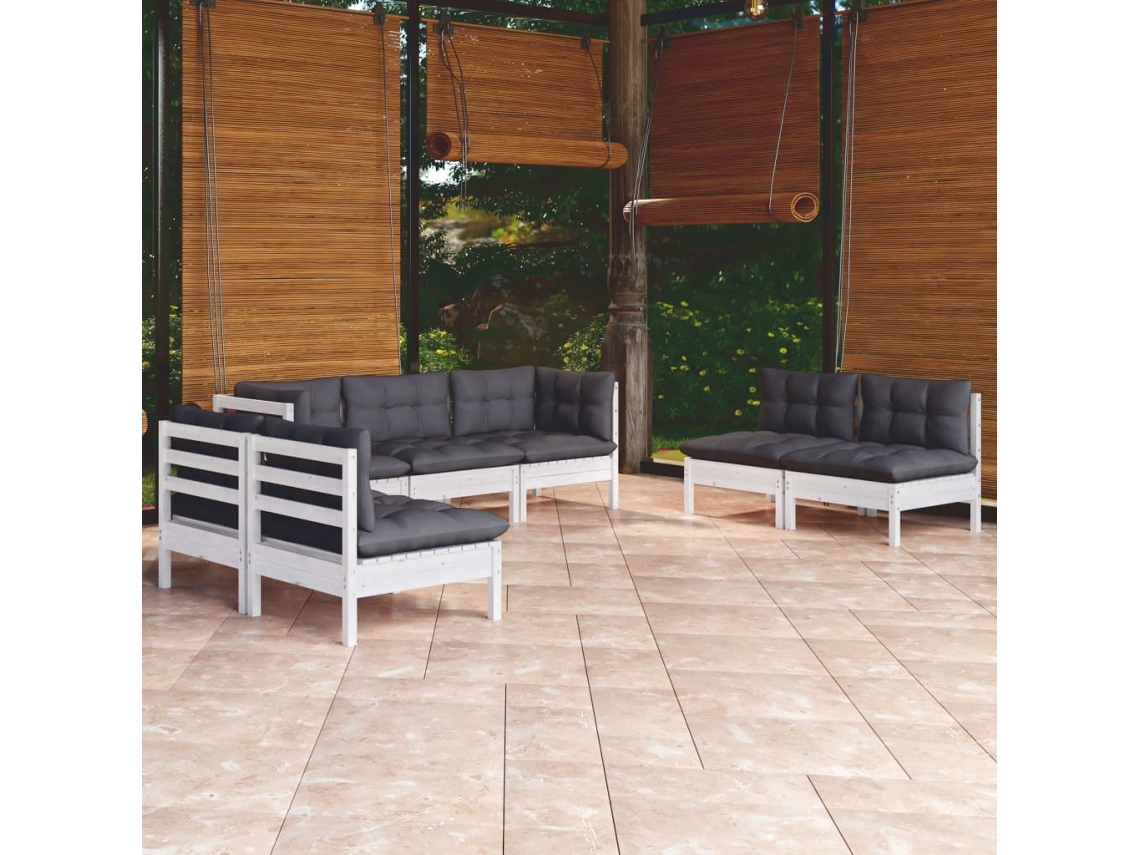 Conjunto de salón de jardín de 7 piezas con cojines de pino macizo DKD Home Decor