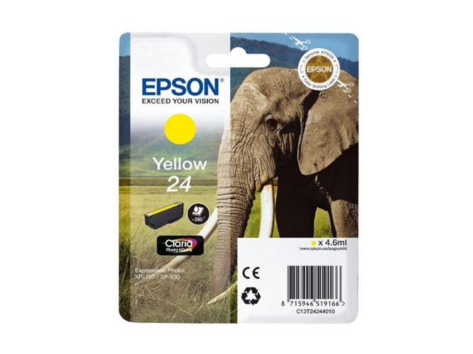 Cartucho de tinta original EPSON, Tinta Claria Photo , 24, Elefante 4,6 ml , Amarillo, C13T24244012, T2424