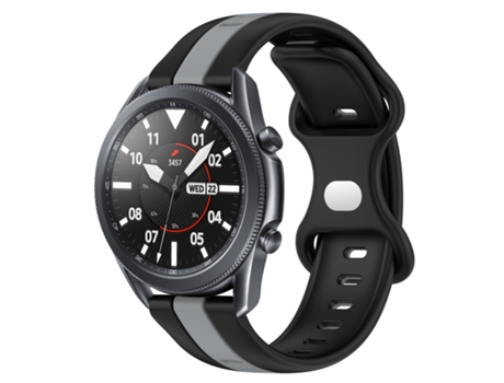 Correa de reloj inteligente para Samsung Galaxy Watch3 45 mm 22 mm Hebilla de mariposa de silicona bicolor (negro + gris)