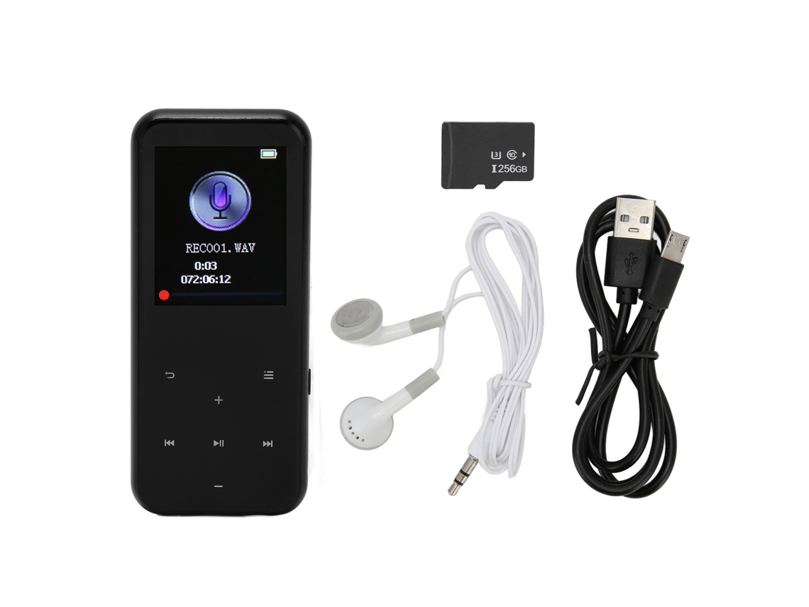 Reproductor MP3 Bluetooth 5.0 de 1,8 pulgadas con radio FM, libro electrónico, reducción de ruido HD y memoria flash de 16 GB para deportes.