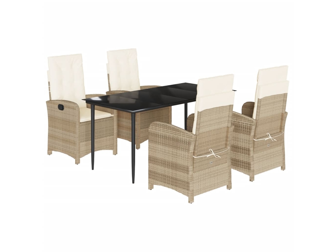 Conjunto 5 comedor de jardín VIDAXL con cojines ratán sintético beige
