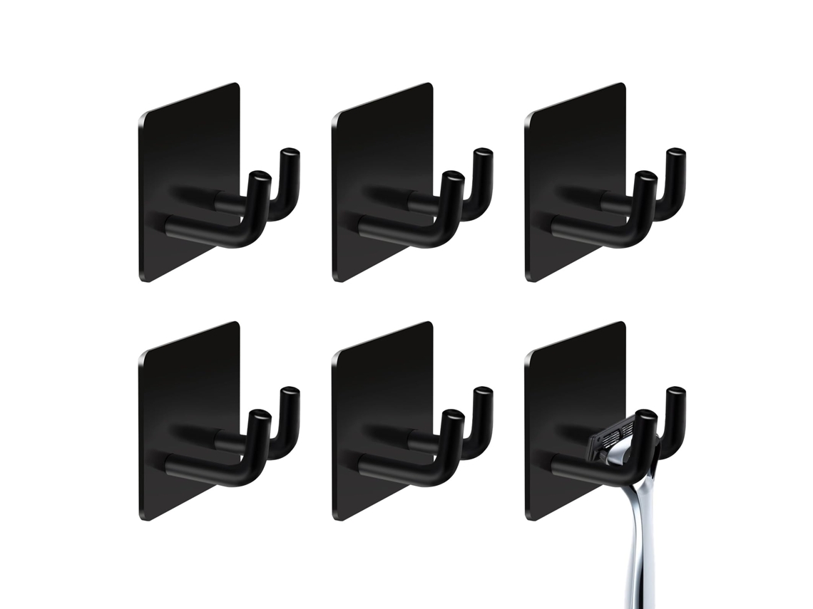 Pack 6 Ganchos Adhesivos Sin Taladro, Acero Inoxidable 304 Negro, Soporta Hasta 120kg, Ideal Para Toallas, Ropa Y Accesorios En Baño Y Hogar