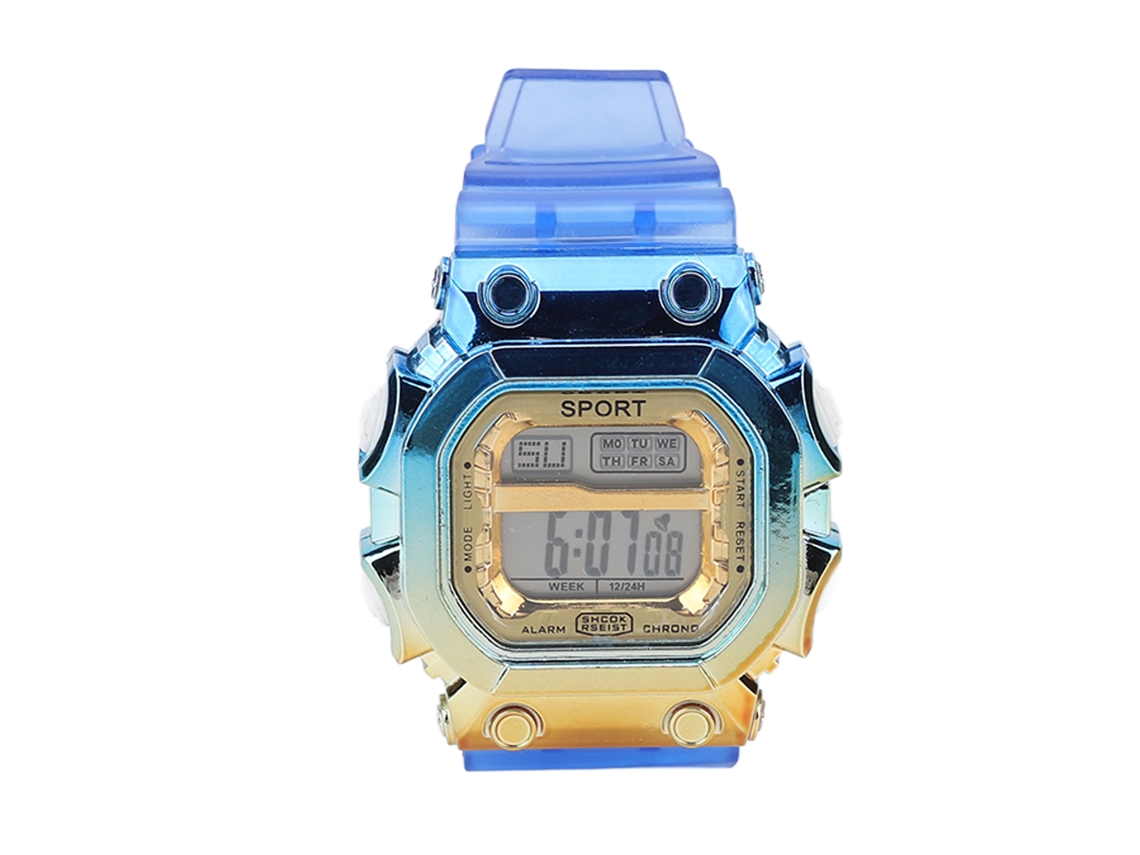 Reloj Deportivo Digital, Cuadrado, Diseño Degradado Azul Y Dorado, Correa Transparente, Resistente Al Agua, Para Estudiantes.
