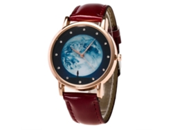 Reloj De Pareja De Cuero Pu Con Piedras Strass Patrón Lunar Casual Quartz Café