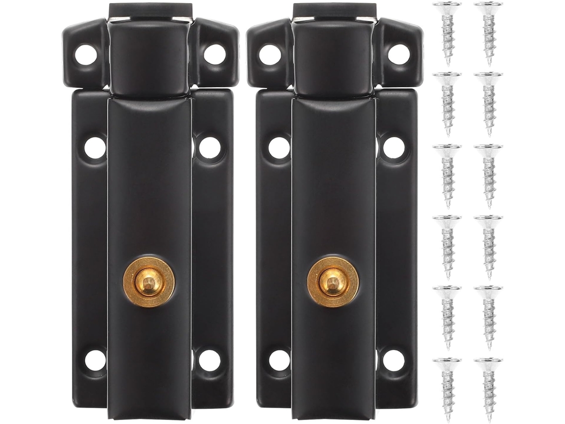 Pestillo de puerta corrediza con resorte de acero inoxidable negro de 2 piezas para uso en exteriores.
