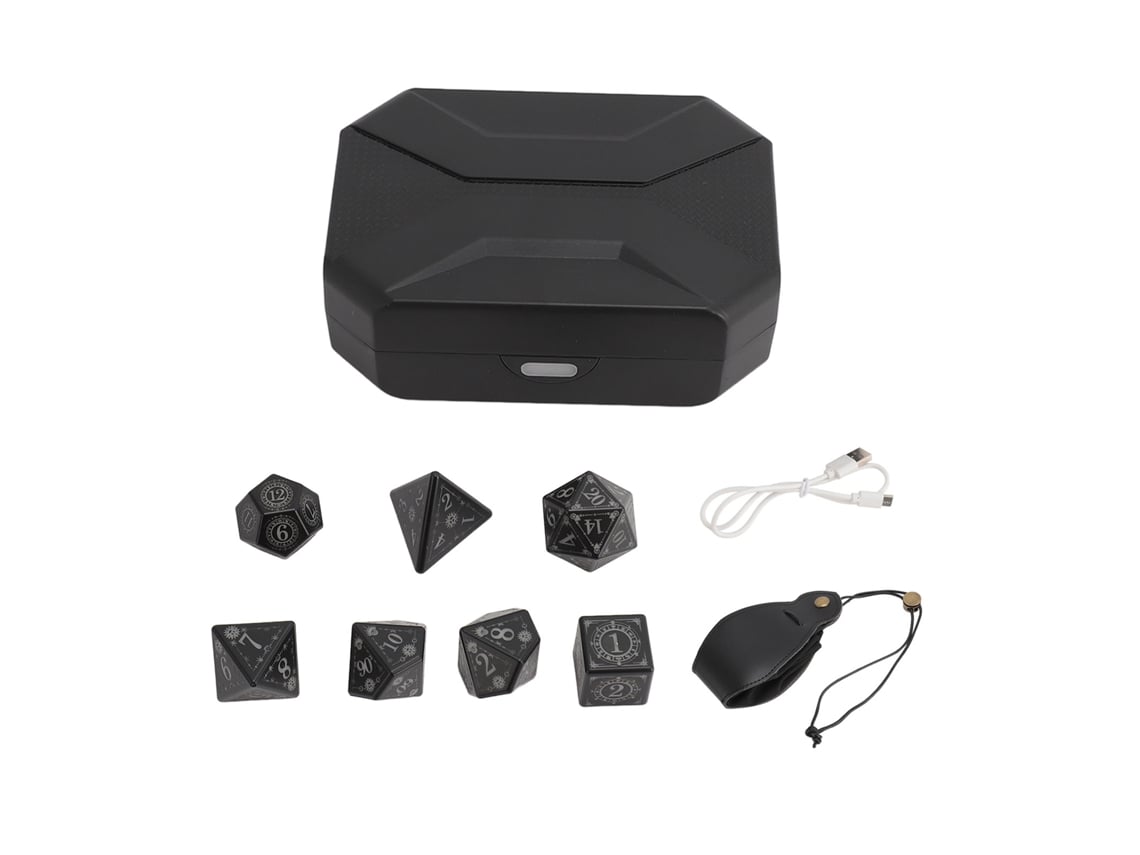 Conjunto De 7 Dados Led Recarregáveis Sem Fio Com Luz Para Rpg E Jogos De Mesa Com Saco De Armazenamento Preto