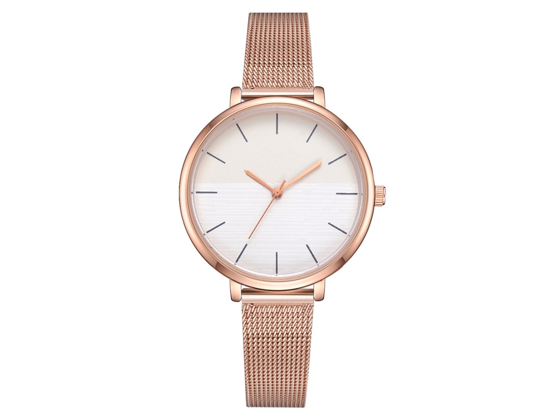 Reloj De Pulsera Casual De Cuarzo Con Malla De Aleación De Oro Rosa Sencillo Para Mujer (blanco)